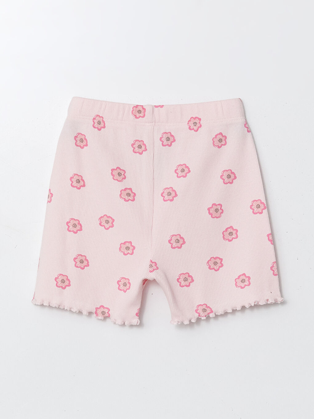 Pembe Beli Lastikli Çiçekli Kız Bebek Şort-1