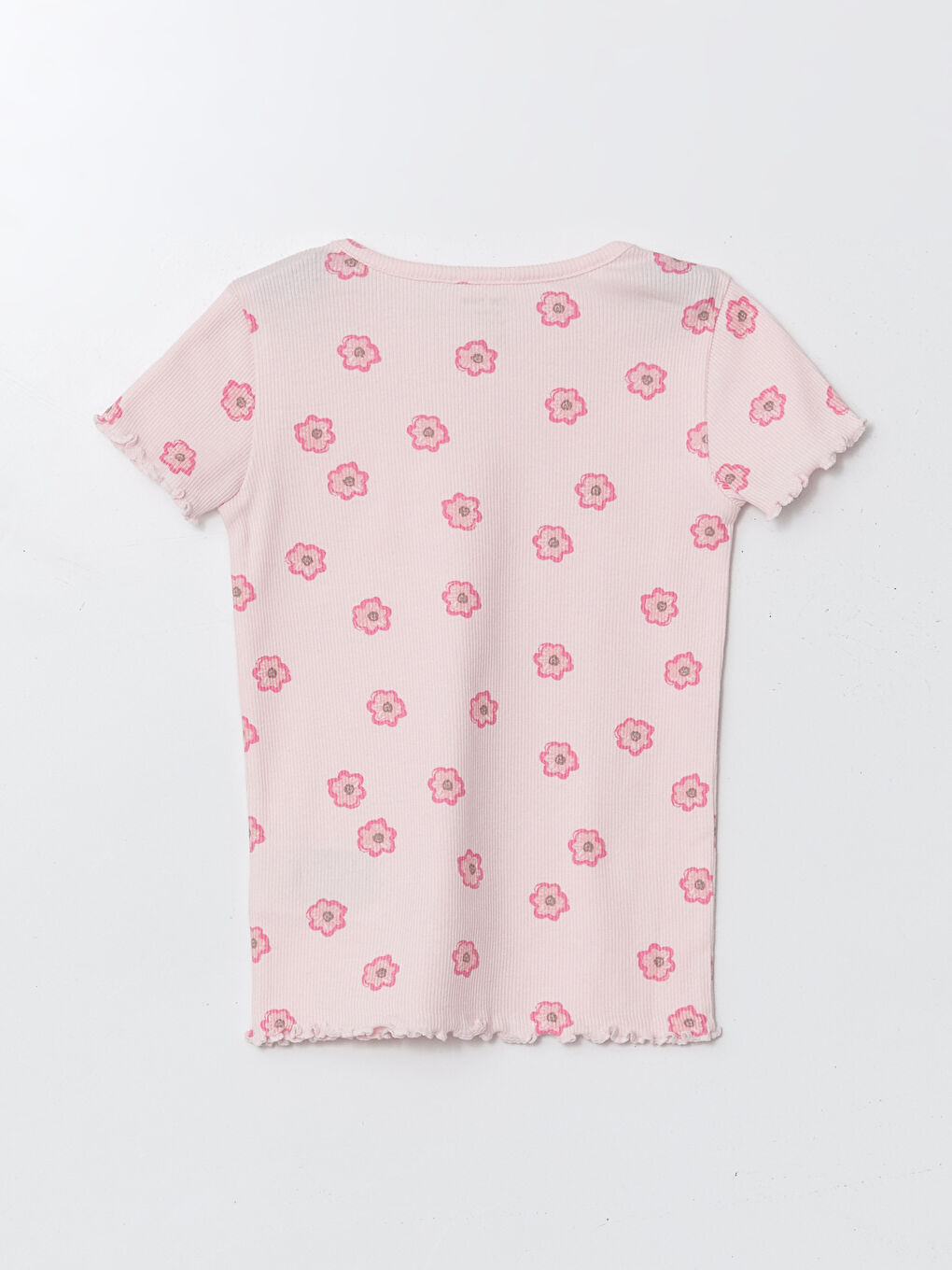 Pembe Bisiklet Yaka Çiçek Desenli Kız Bebek Pijama Üst-1