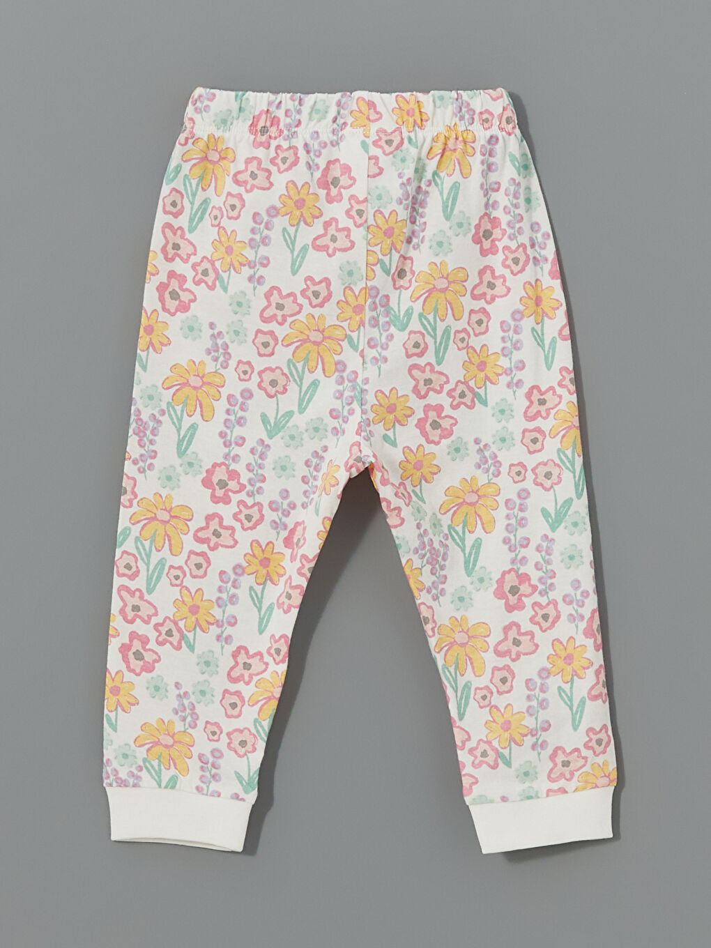 Ekru Çiçekli Kız Bebek Jogger Eşofman Altı-1