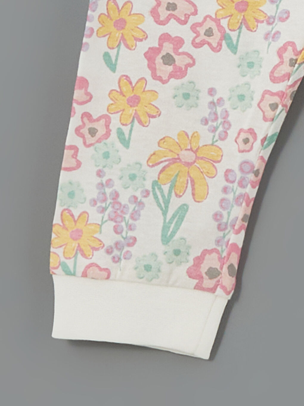 Ekru Çiçekli Kız Bebek Jogger Eşofman Altı-2