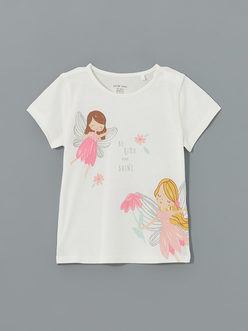 Ekru Bisiklet Yaka Baskılı Kız Bebek Tişört