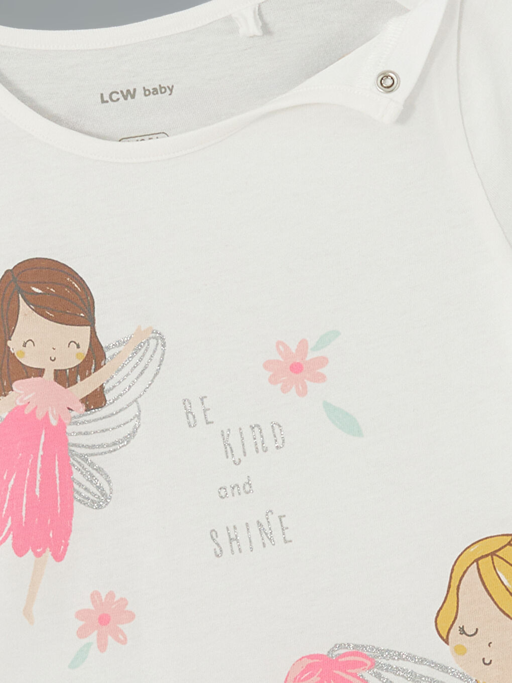 Ekru Bisiklet Yaka Baskılı Kız Bebek Tişört-2