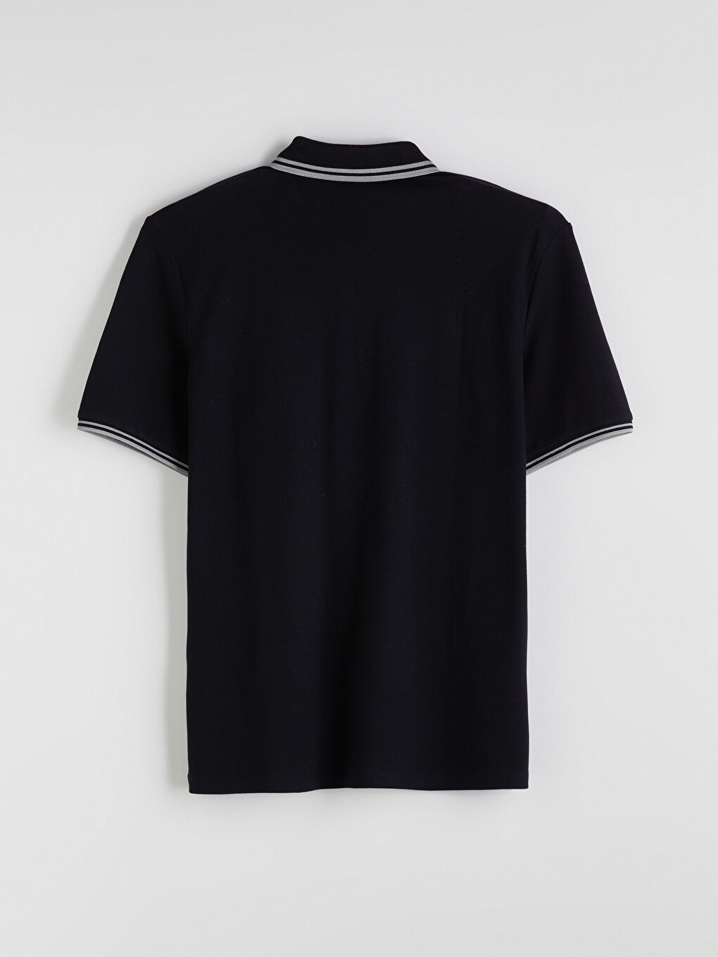 Siyah Polo Yaka Kısa Kollu Erkek Dokulu Tişört-5