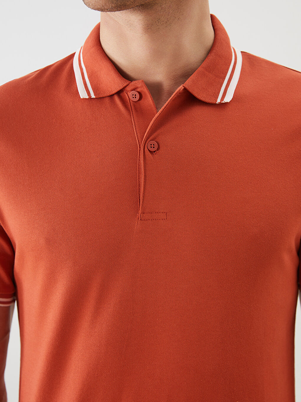 Turuncu Polo Yaka Kısa Kollu Erkek Dokulu Tişört-2