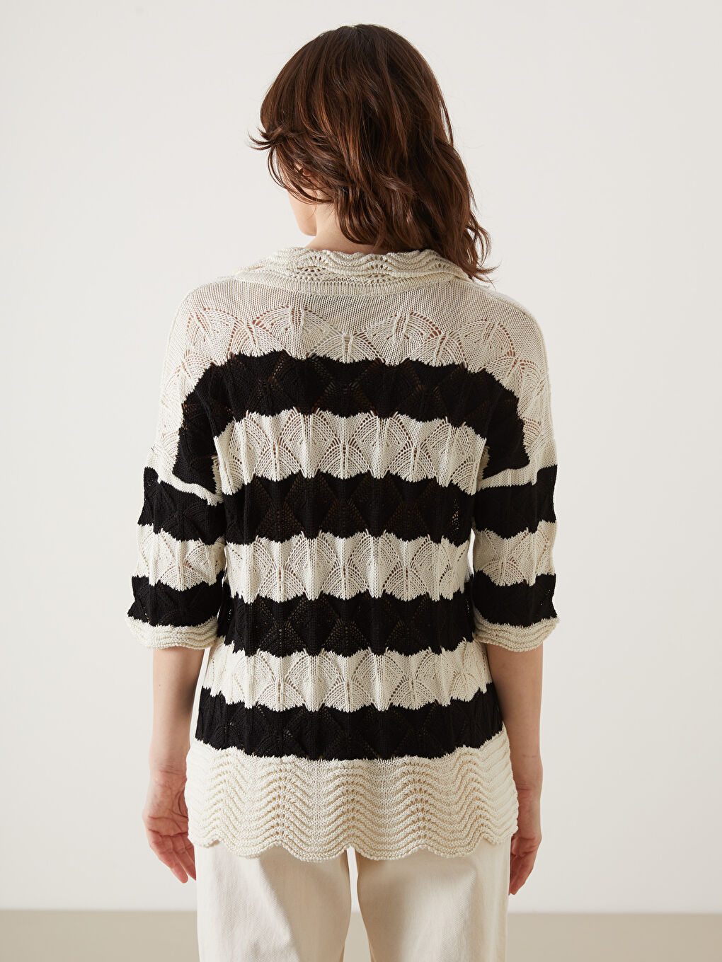 Polo Neck Striped Women's Knitwear Sweater -S5BL78Z8-LEG