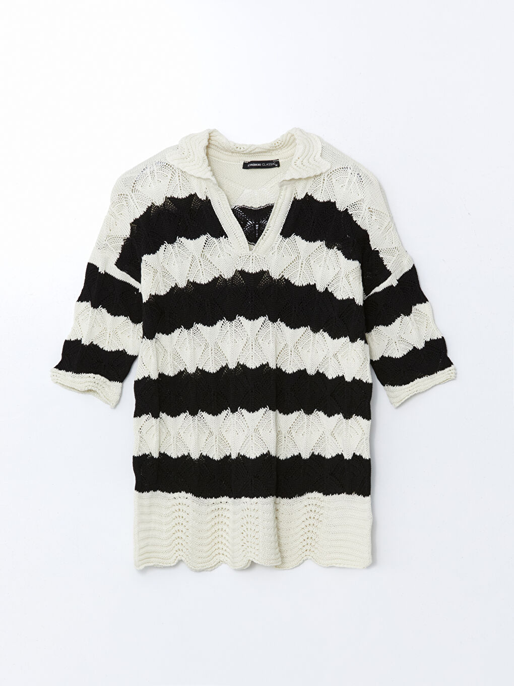 Polo Neck Striped Women's Knitwear Sweater -S5BL78Z8-LEG