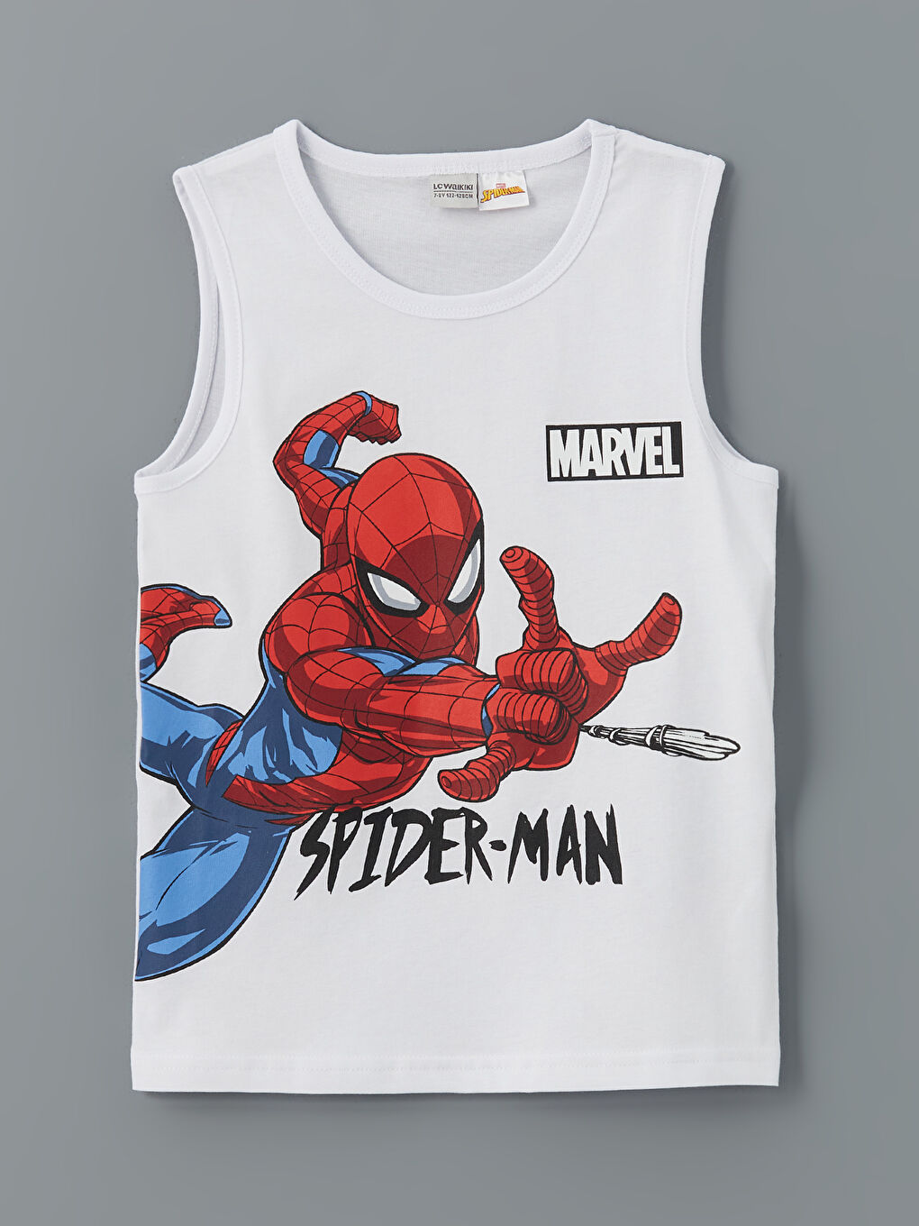 Beyaz Bisiklet Yaka Spider-Man Baskılı Erkek Çocuk Atlet