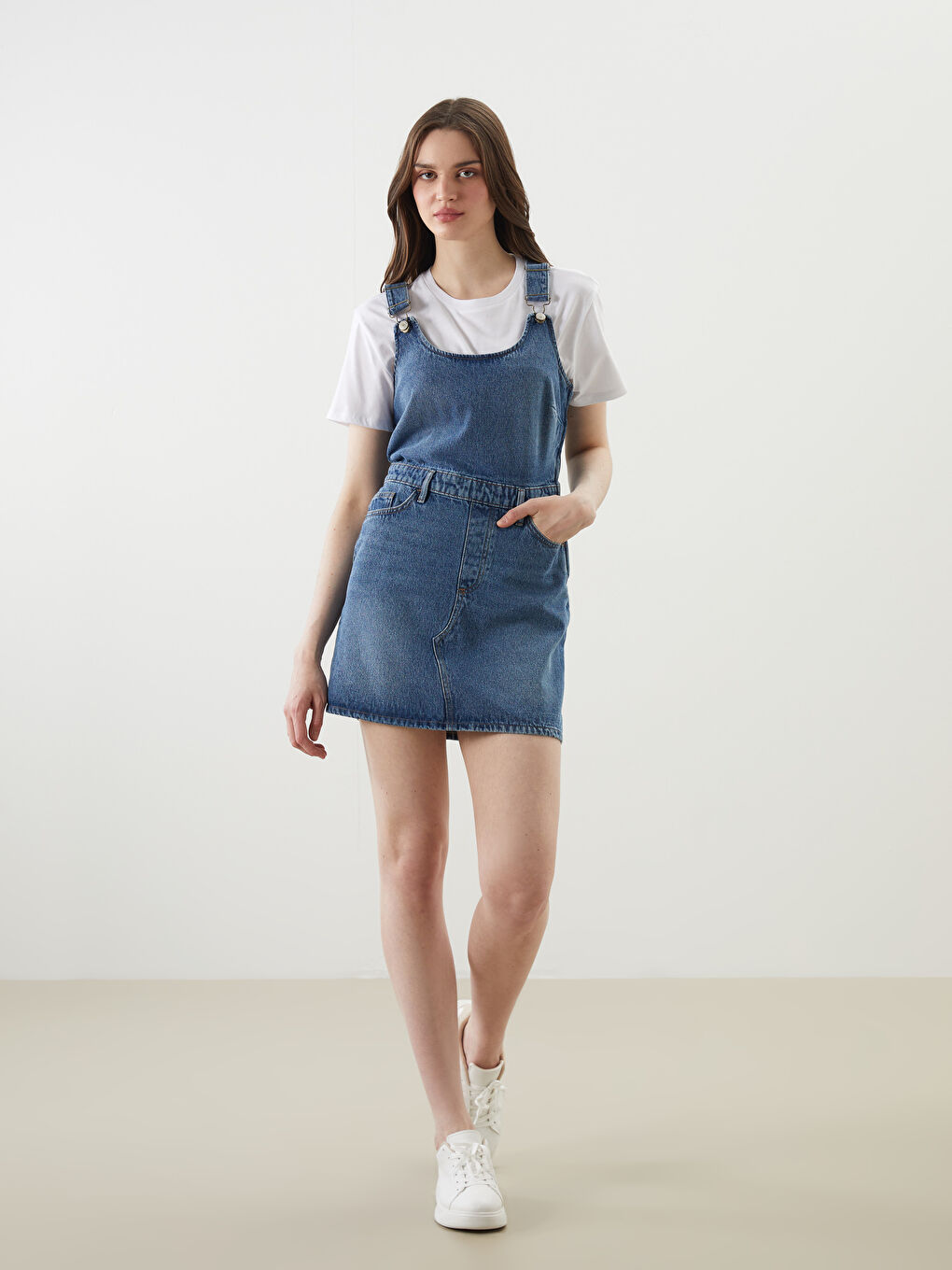 Square Collar Women's Denim Dungarees Dress -S5BM26Z8-507