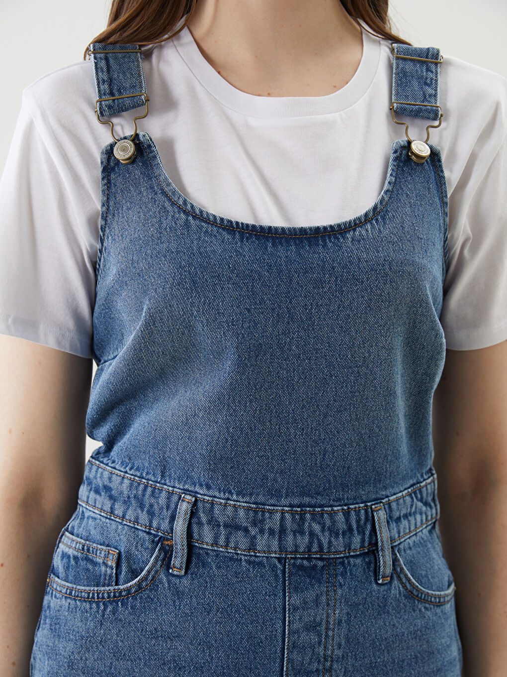Square Collar Women's Denim Dungarees Dress -S5BM26Z8-507