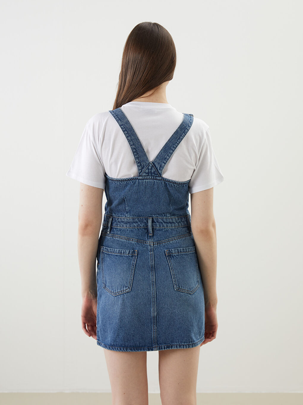 Square Collar Women's Denim Dungarees Dress -S5BM26Z8-507