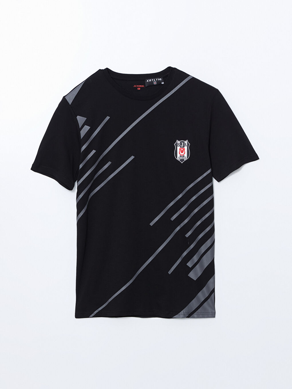 Siyah Bisiklet Yaka Kısa Kollu Beşiktaş Baskılı Erkek Pijama Üst
