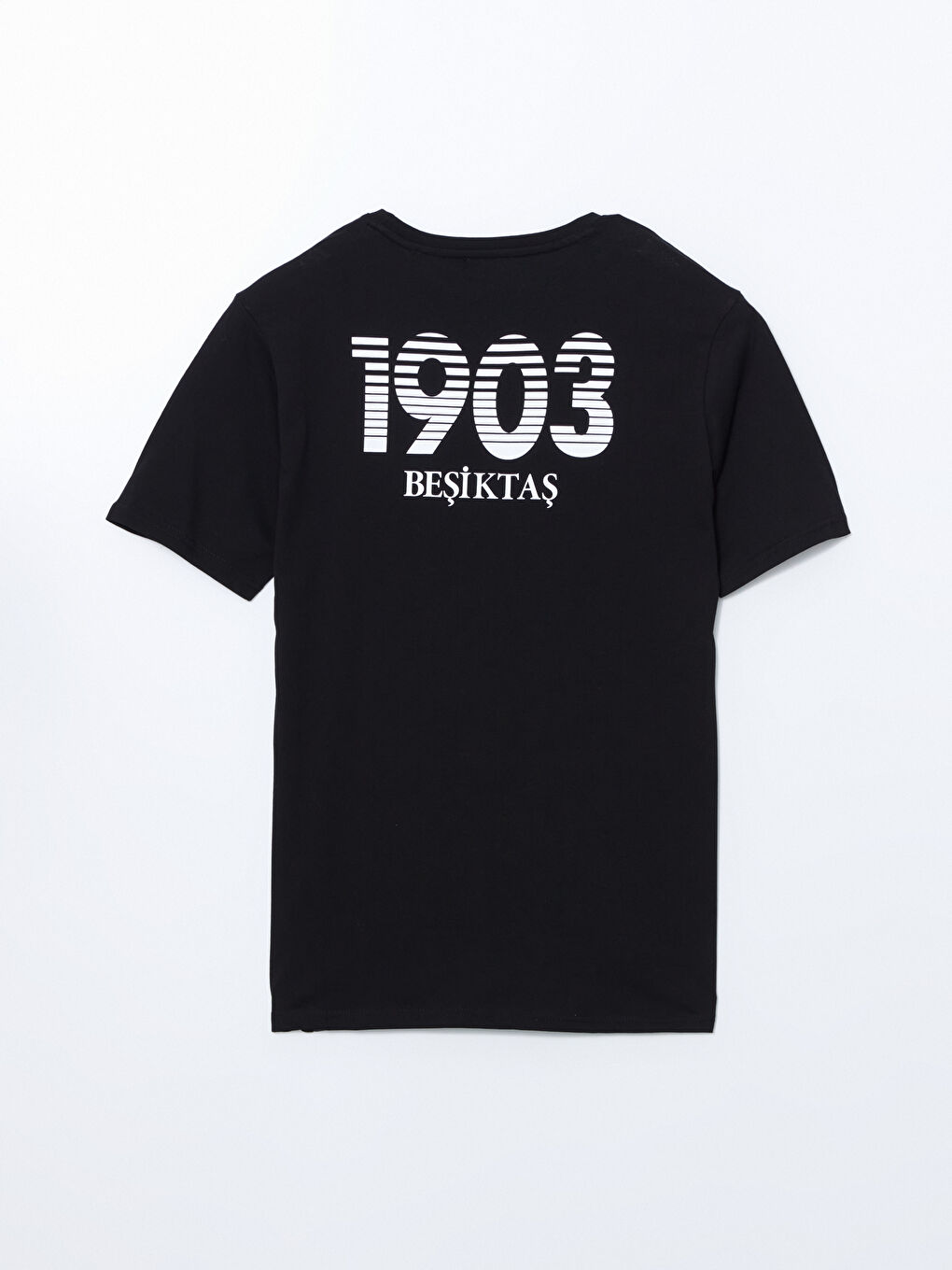 Siyah Bisiklet Yaka Kısa Kollu Beşiktaş Baskılı Erkek Pijama Üst-1