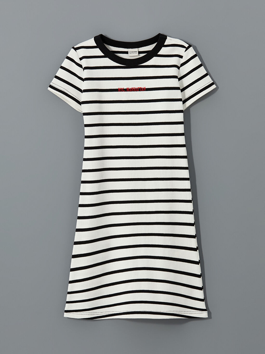 Striped Nyc Embroidered Girl Short Dress -S5BN17Z4-LEG