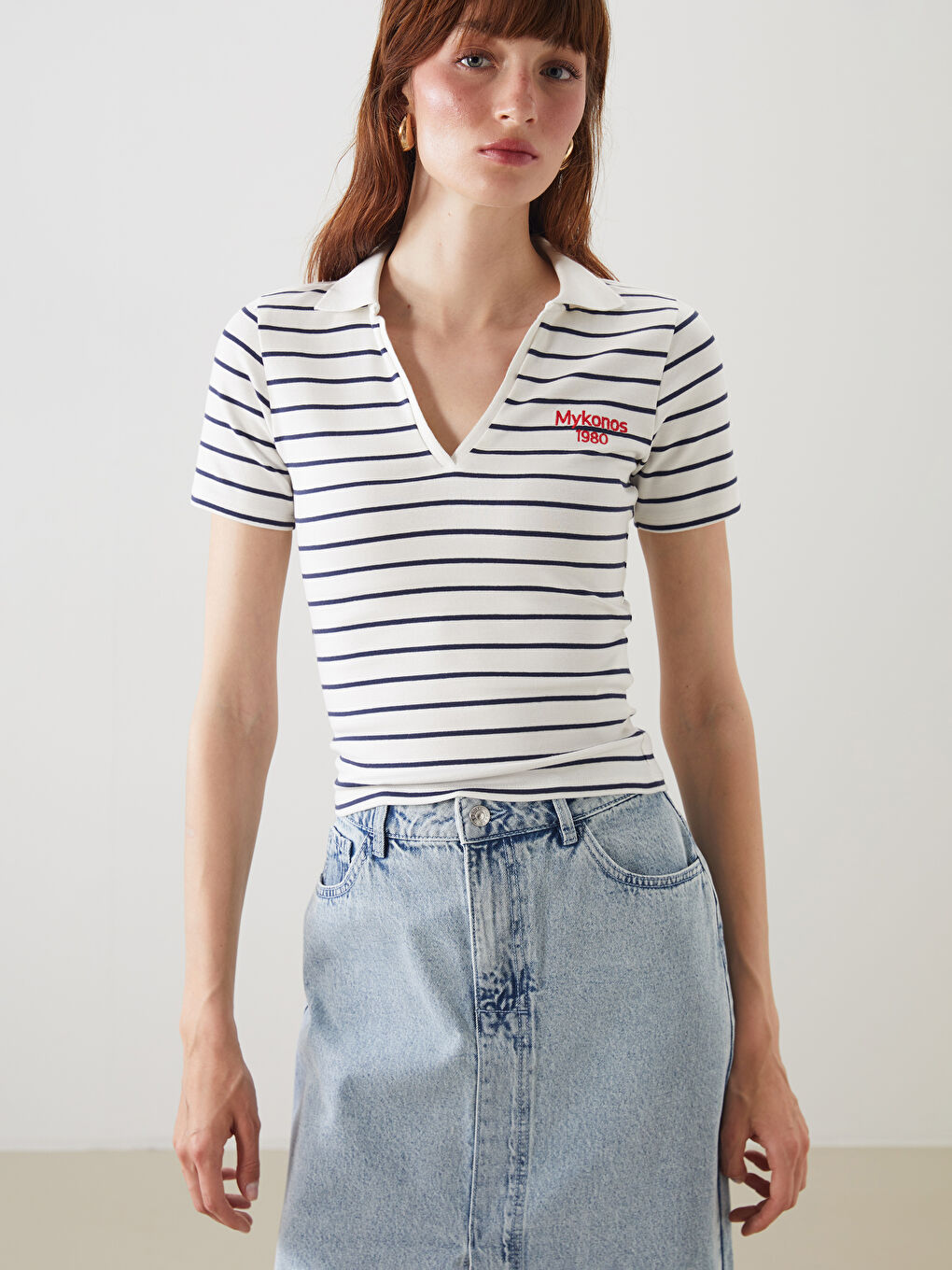 Polo Neck Striped Crop -S5BN22Z8-R9J