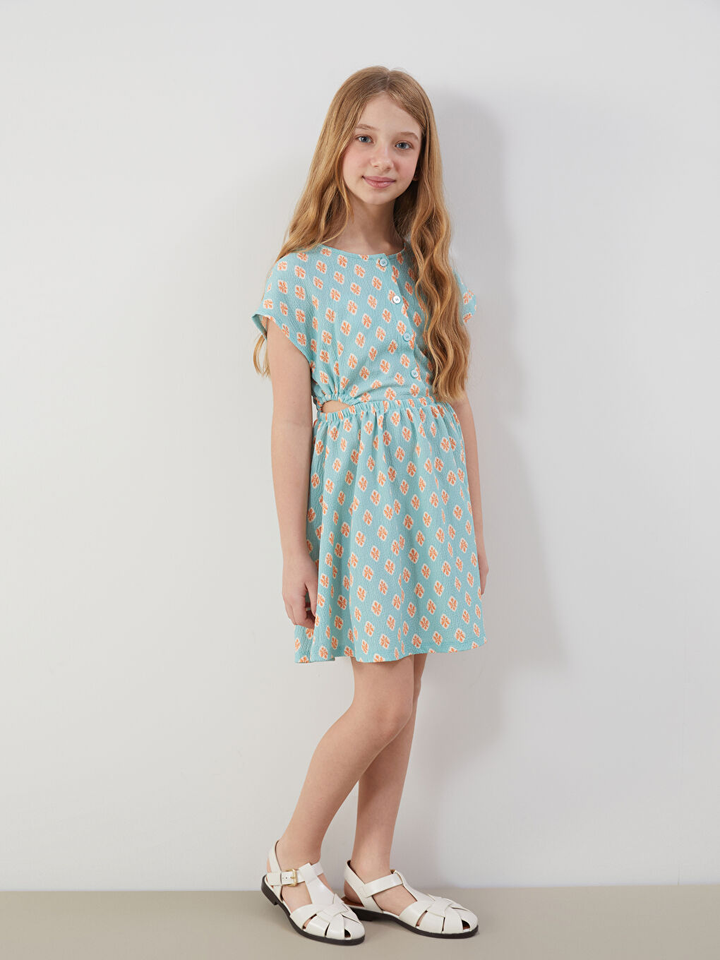 Patterned Windowed Girls' Short Dress -S5BN56Z4-LTY