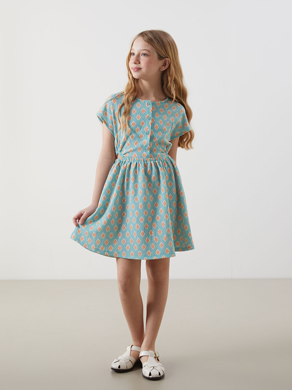 Patterned Windowed Girls' Short Dress -S5BN56Z4-LTY