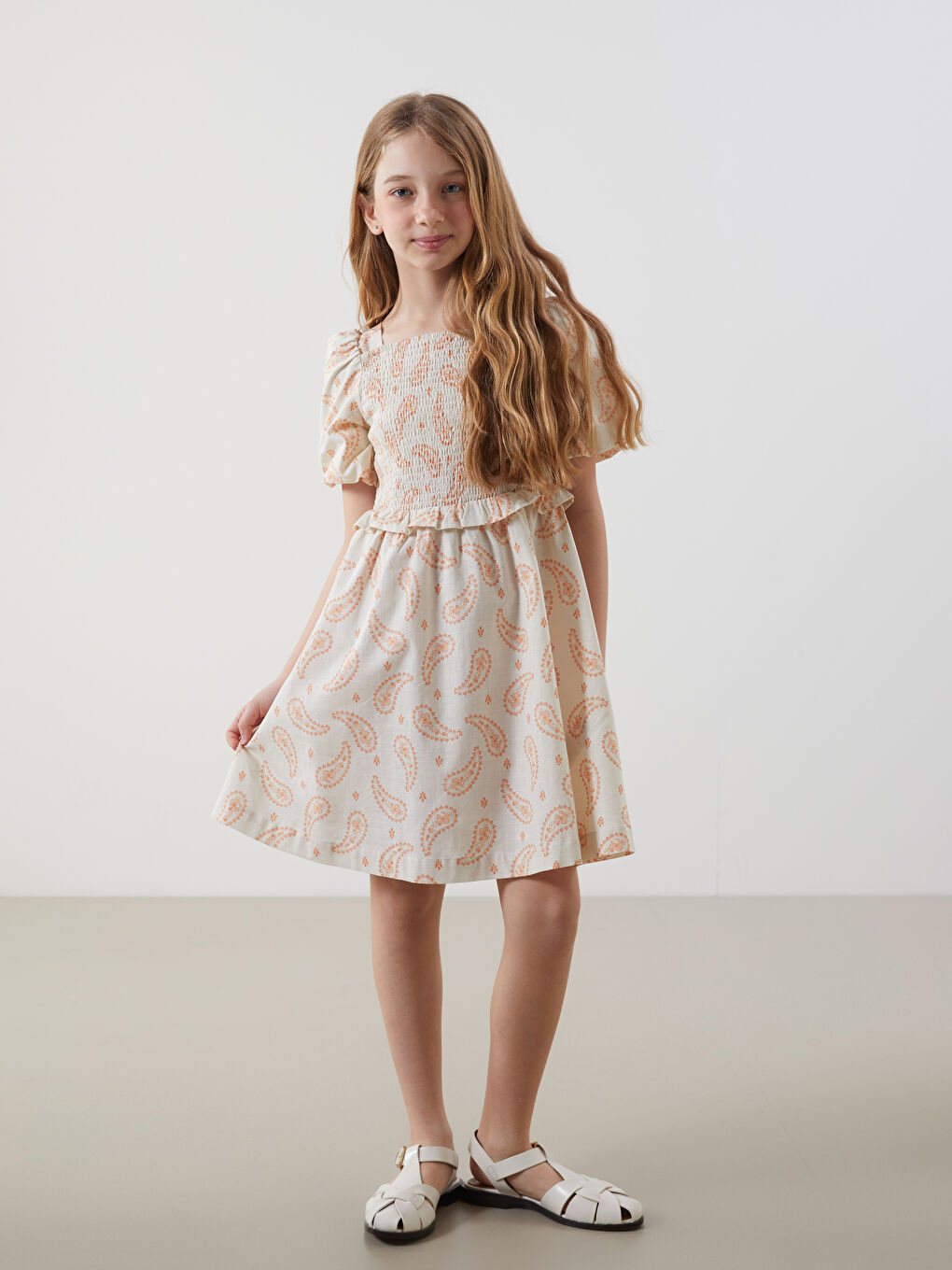 Patterned Pleated Girl Short Dress -S5BN57Z4-LQB