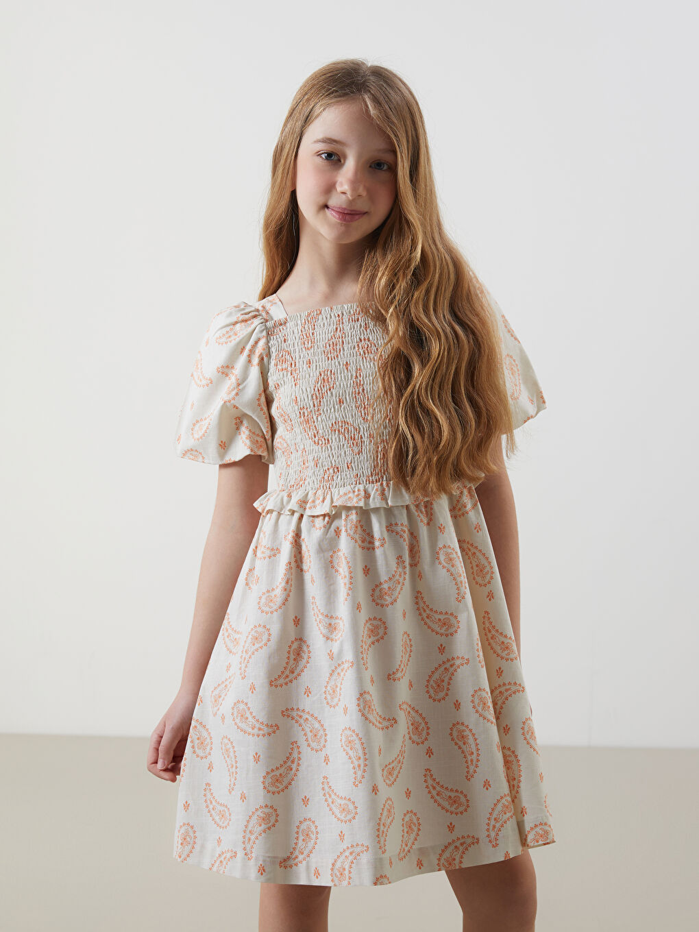 Patterned Pleated Girl Short Dress -S5BN57Z4-LQB