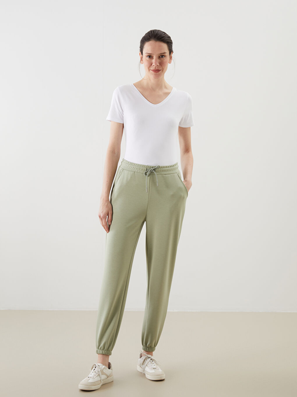 Yeşil Beli Lastikli Kadın Jogger Eşofman Altı