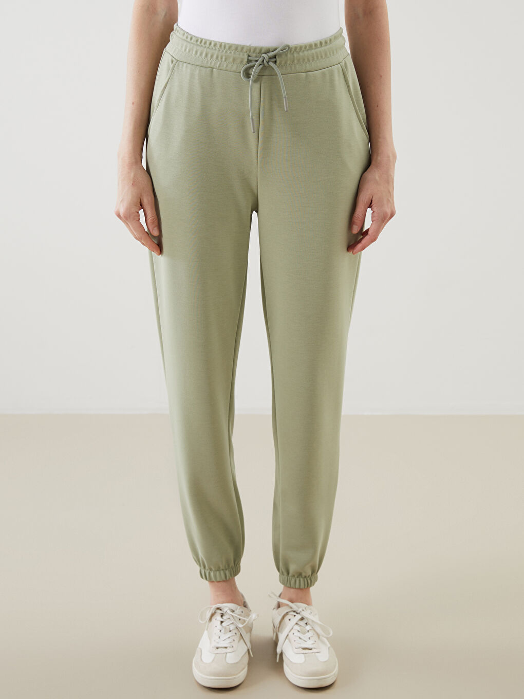 Yeşil Beli Lastikli Kadın Jogger Eşofman Altı-1