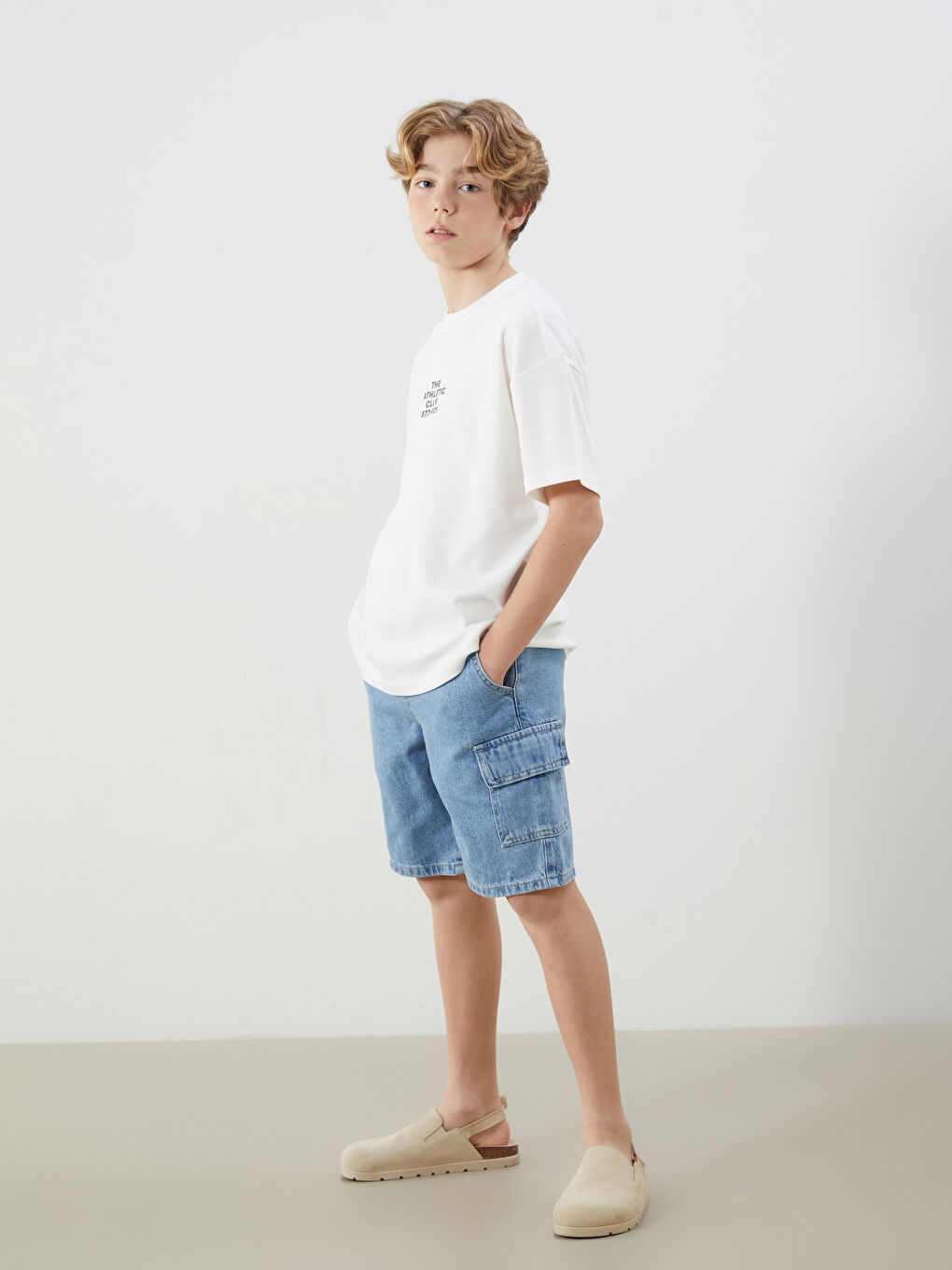 Elasticated Waist Boys' Cargo Denim Shorts -S5BN74Z4-311