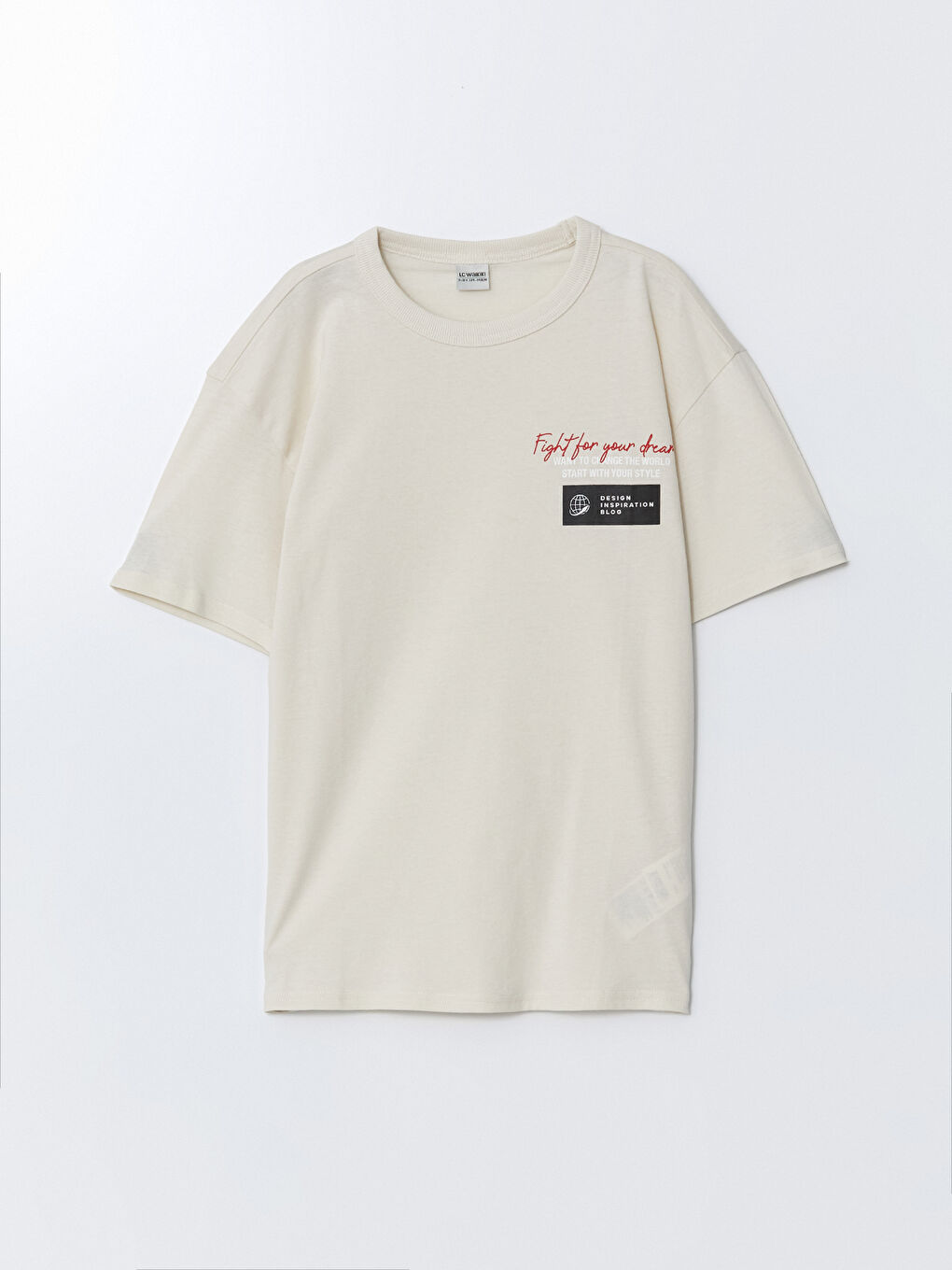 Bej Bisiklet Yaka Baskılı Erkek Çocuk Tişört