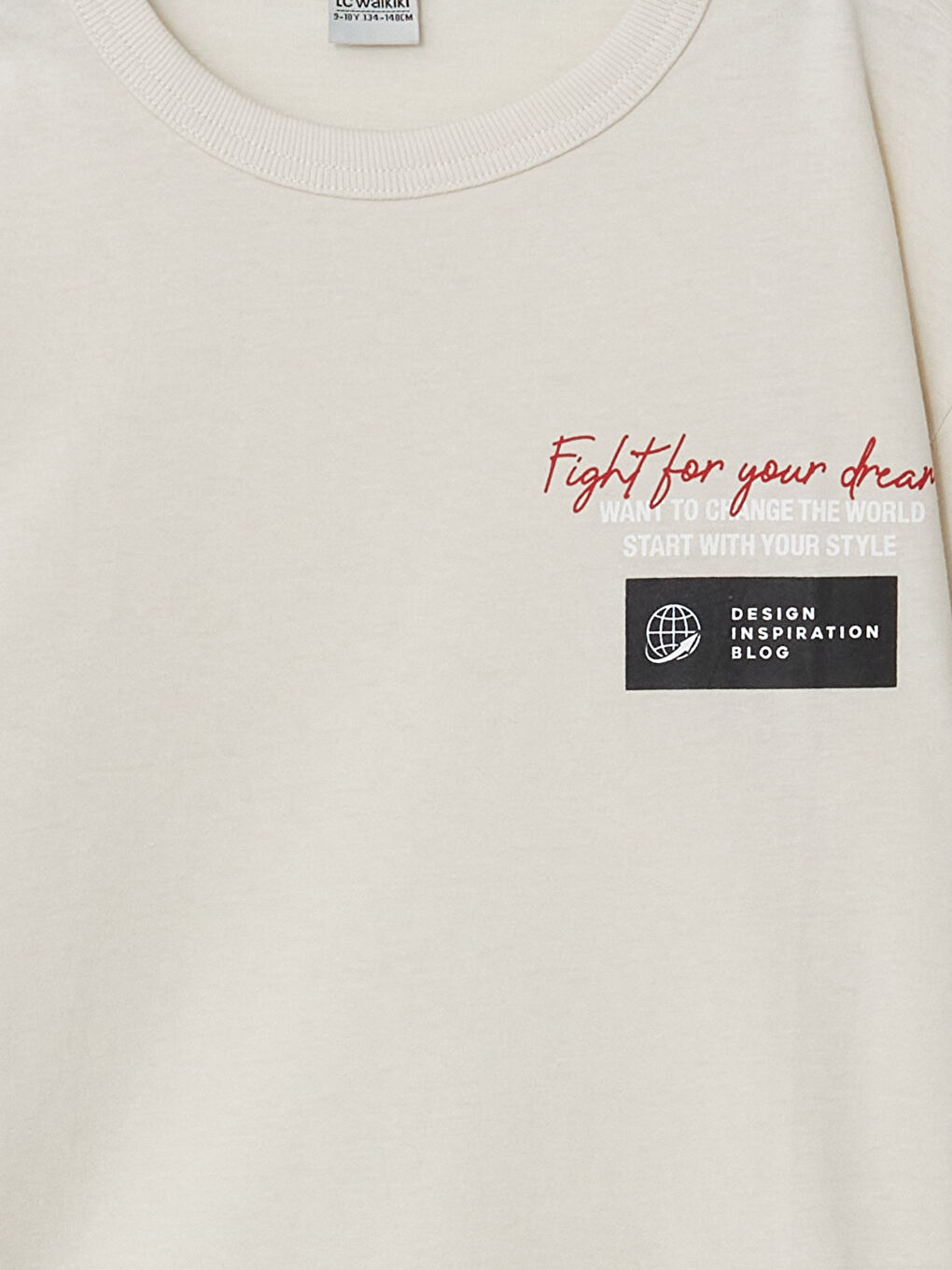 Bej Bisiklet Yaka Baskılı Erkek Çocuk Tişört-1