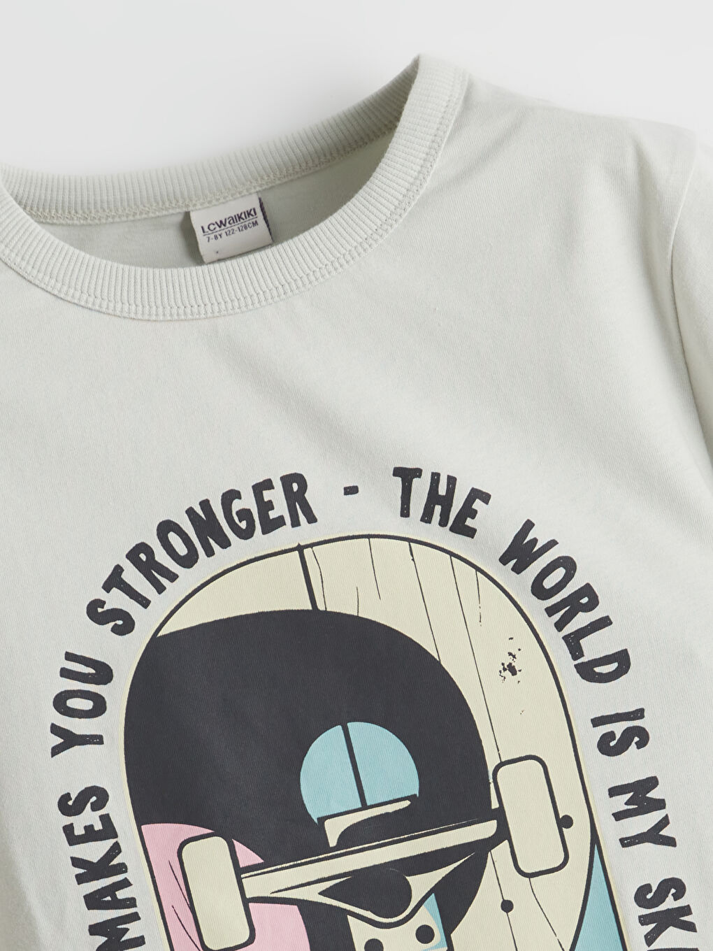 Gri Bisiklet Yaka Erkek Çocuk Tişört-1