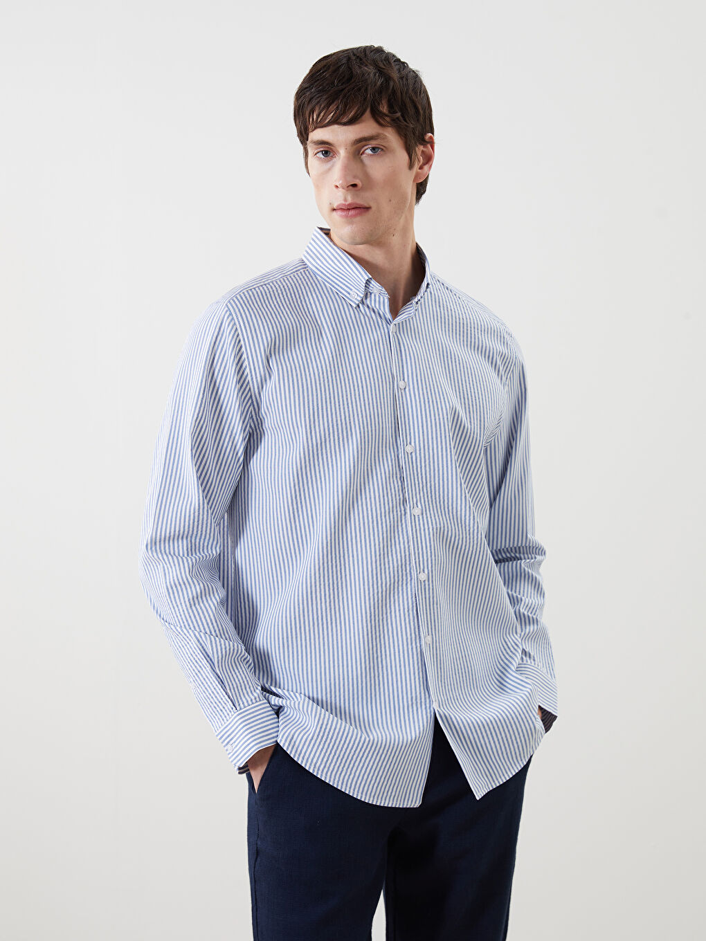 Mavi Regular Fit Uzun Kollu Çizgili Erkek Gömlek