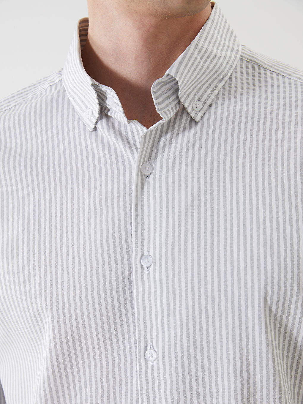 Gri Regular Fit Uzun Kollu Çizgili Erkek Gömlek-2