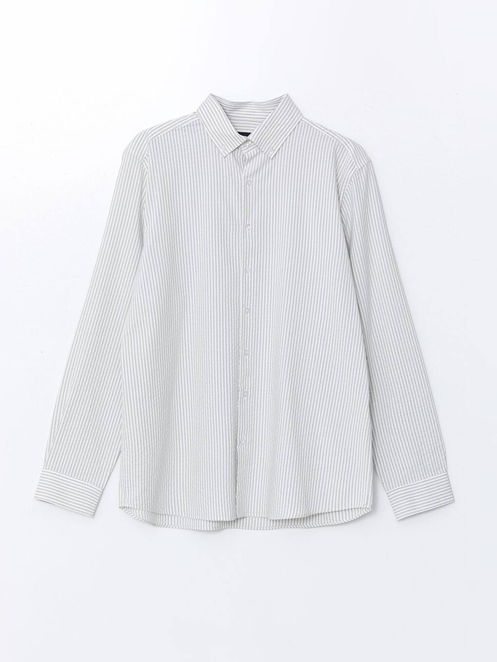 Gri Regular Fit Uzun Kollu Çizgili Erkek Gömlek-4