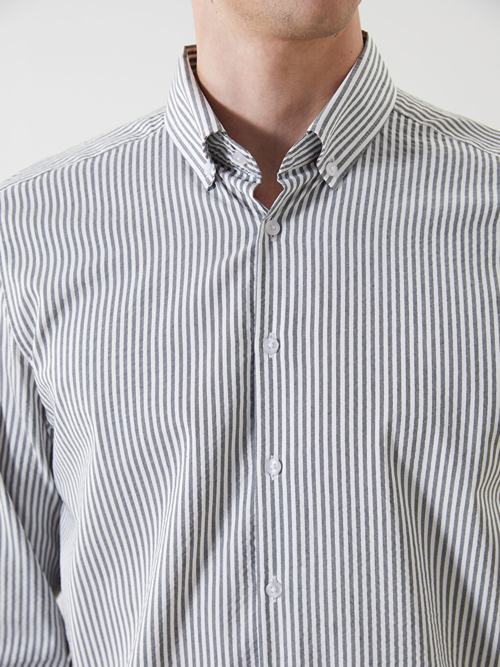Haki Regular Fit Uzun Kollu Çizgili Erkek Gömlek-2