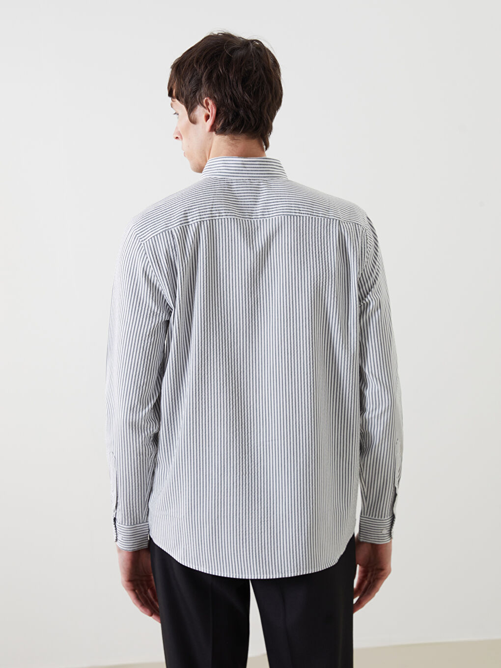 Haki Regular Fit Uzun Kollu Çizgili Erkek Gömlek-3