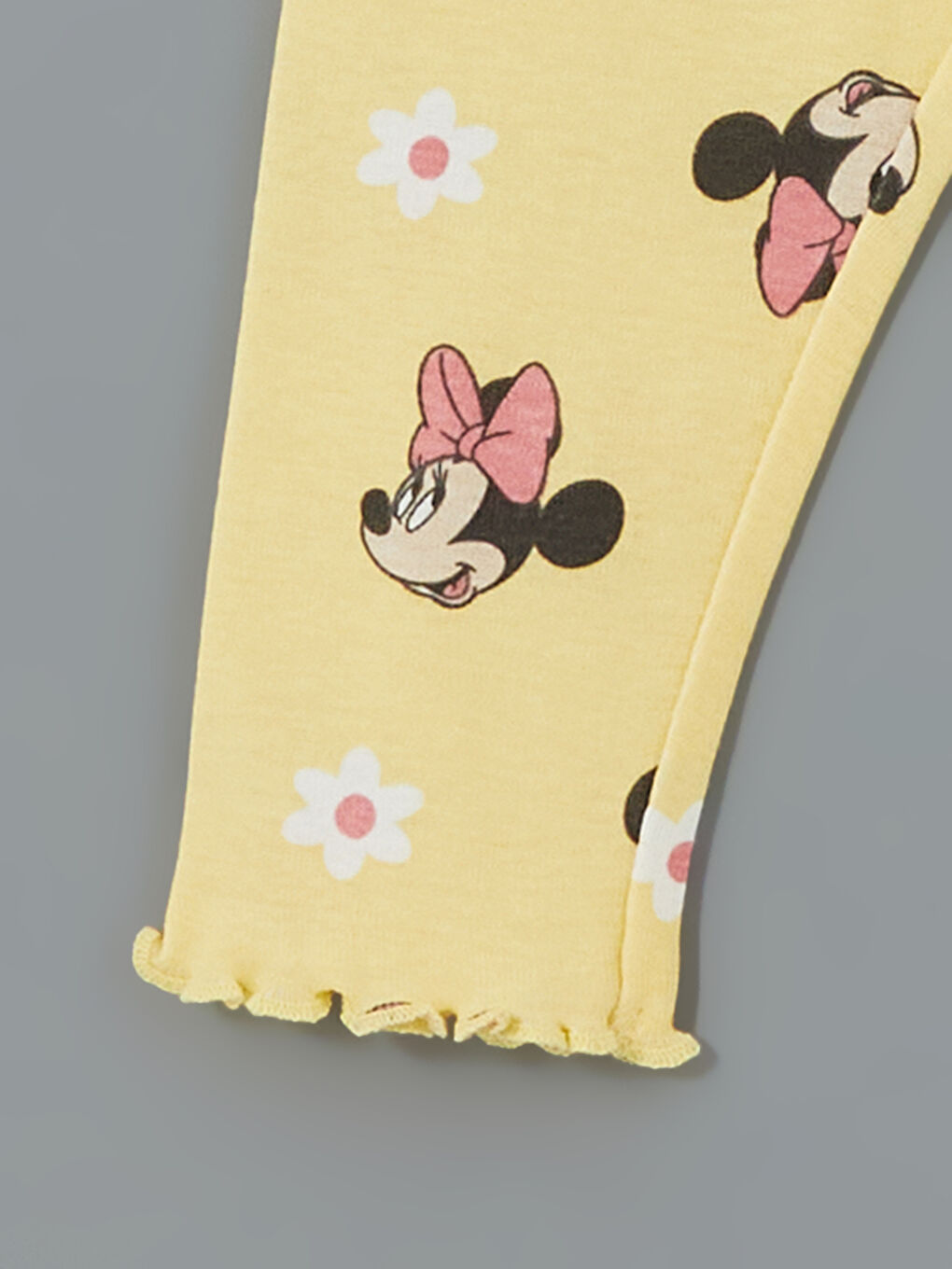 Sarı Minnie Mouse Baskılı Paçası Fırfırlı Kız Bebek Tayt-1
