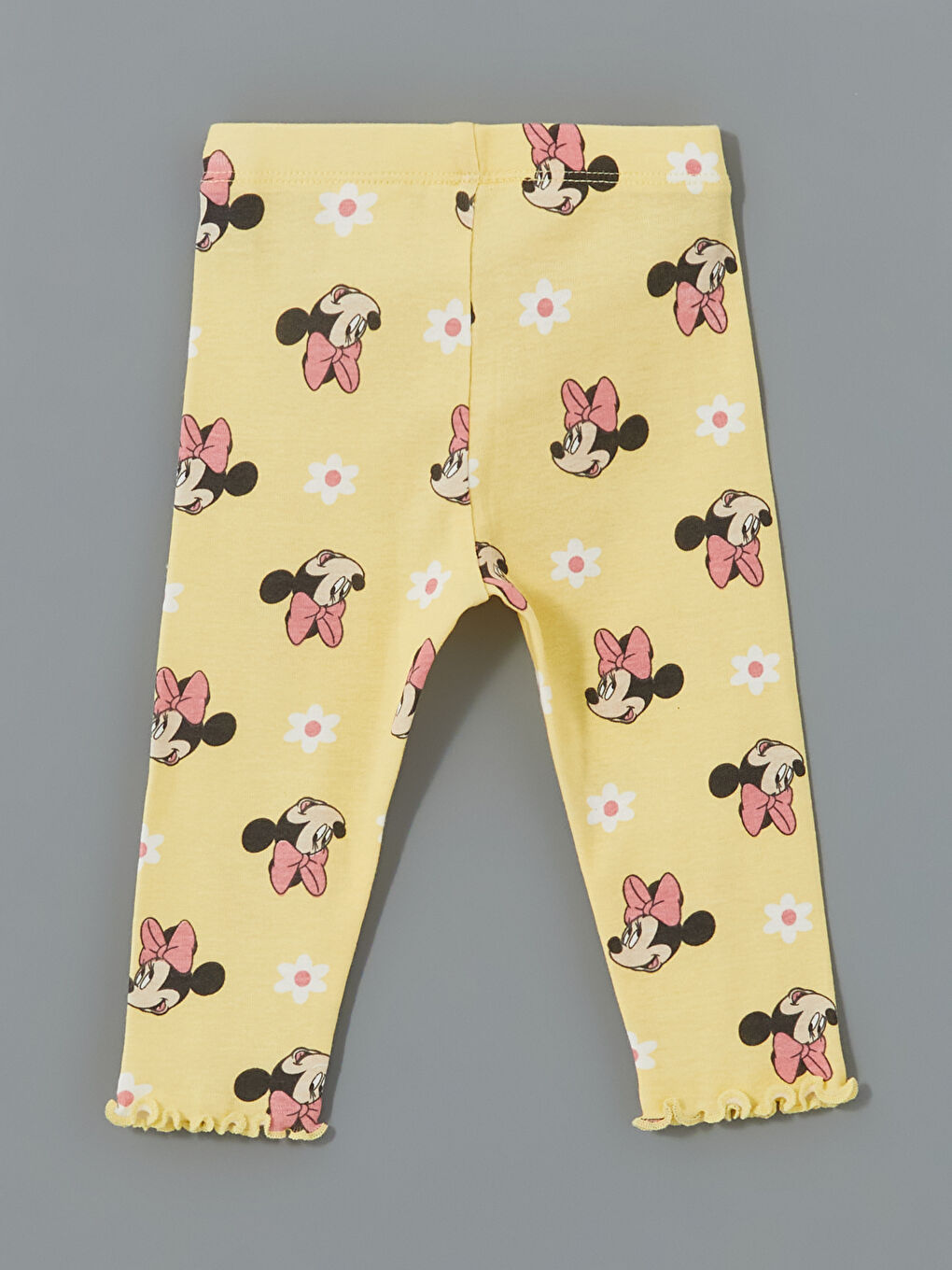 Sarı Minnie Mouse Baskılı Paçası Fırfırlı Kız Bebek Tayt-2