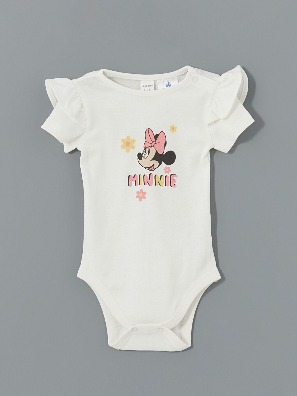 Ekru Minnie Mouse Baskılı Kız Bebek Çıtçıtlı Body