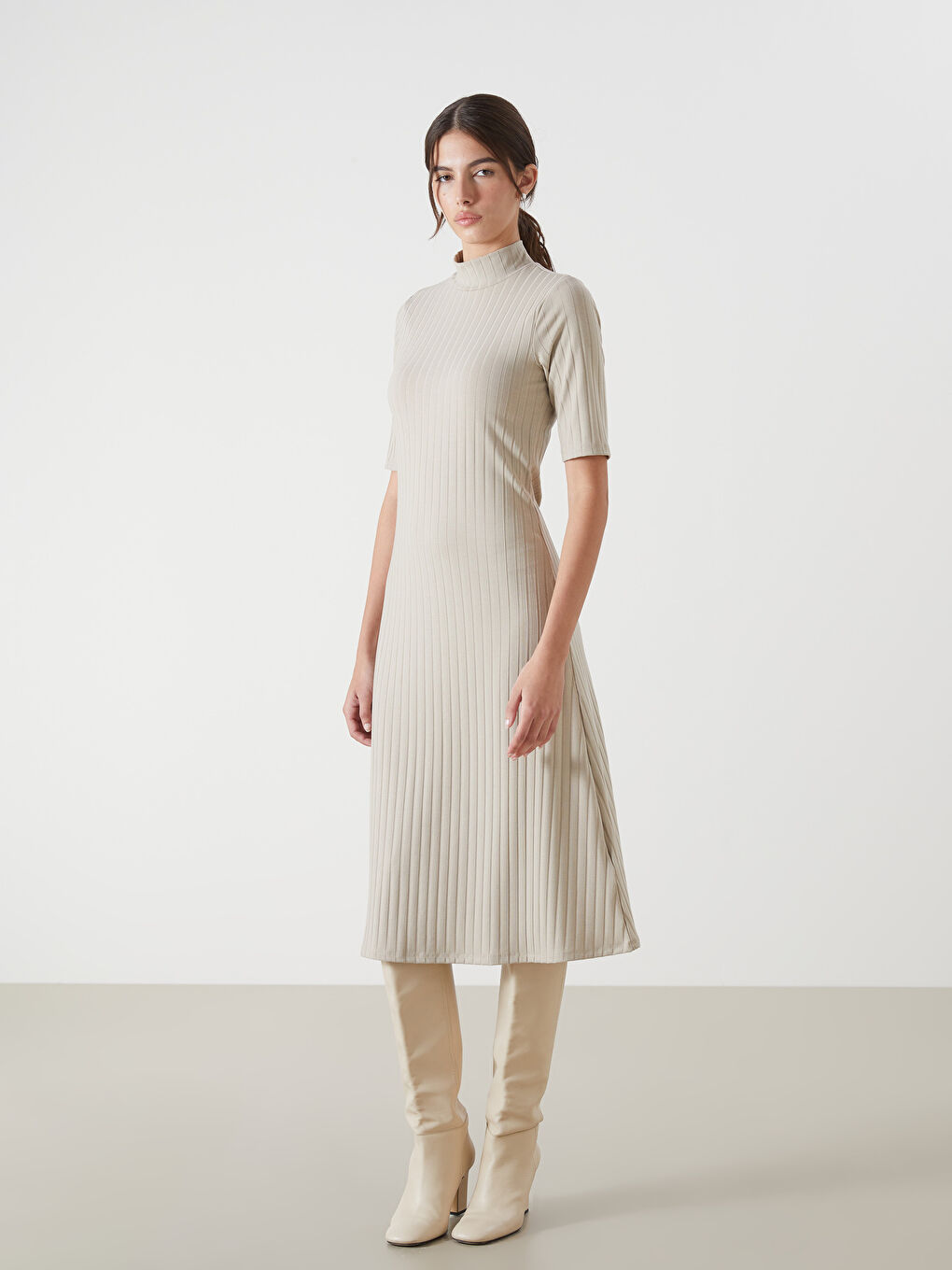 Funnel Neck Textured Women's Dress -S5BQ41Z8-CR8