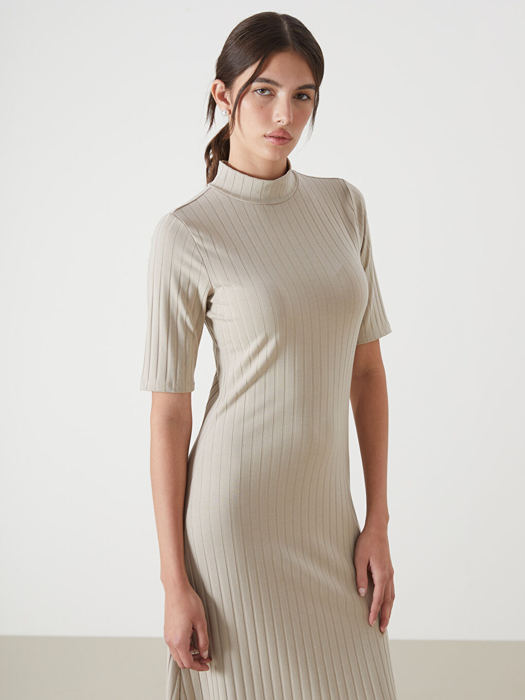 Funnel Neck Textured Women's Dress -S5BQ41Z8-CR8