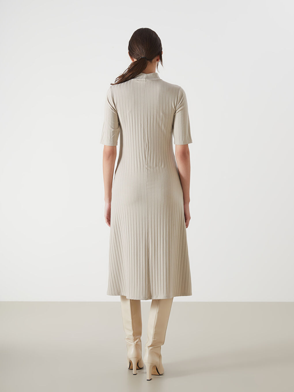 Funnel Neck Textured Women's Dress -S5BQ41Z8-CR8