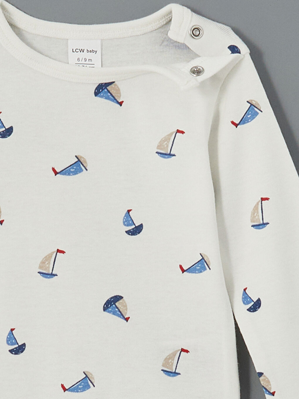 Ekru Bisiklet Yaka Baskılı Erkek Bebek Çıtçıtlı Bodysuit-1