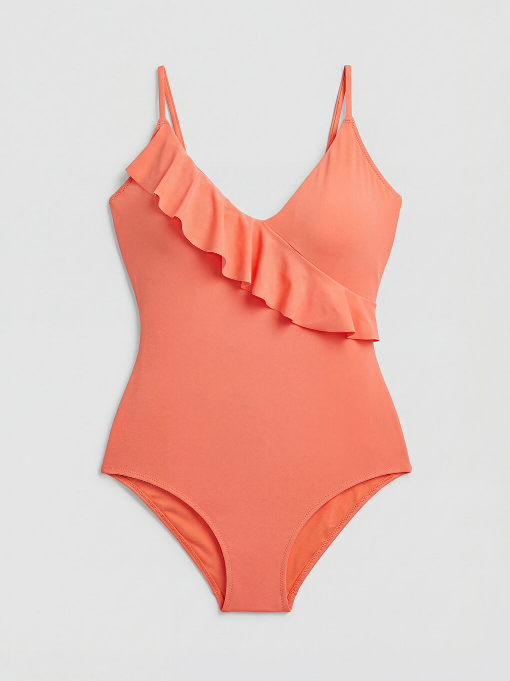 Turuncu V Yaka Düz Askılı Kadın Mayo