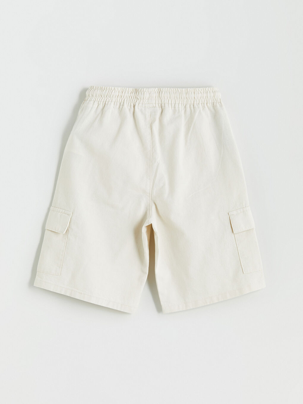 Bej Beli Lastikli Keten Karışımlı Erkek Çocuk Kargo Şort-2