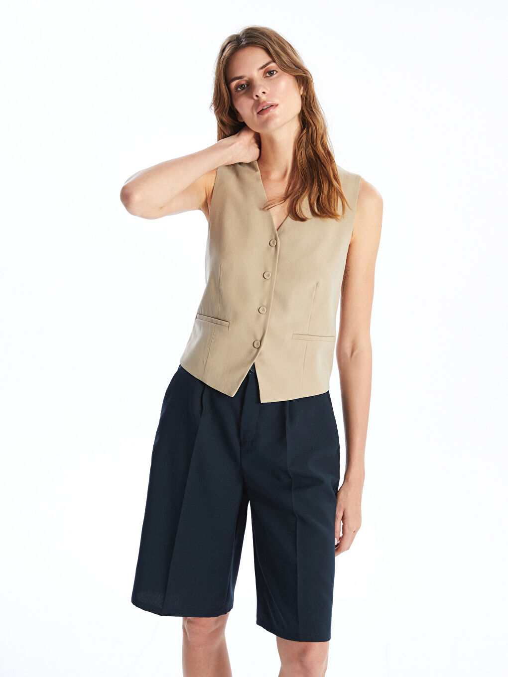V Neck Women's Classic Waistcoat -S5BS55Z8-D1N