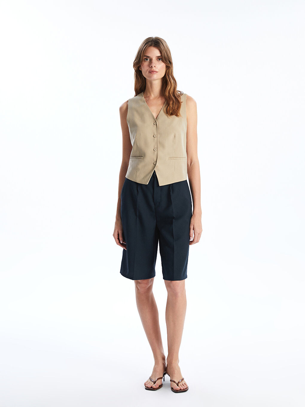V Neck Women's Classic Waistcoat -S5BS55Z8-D1N