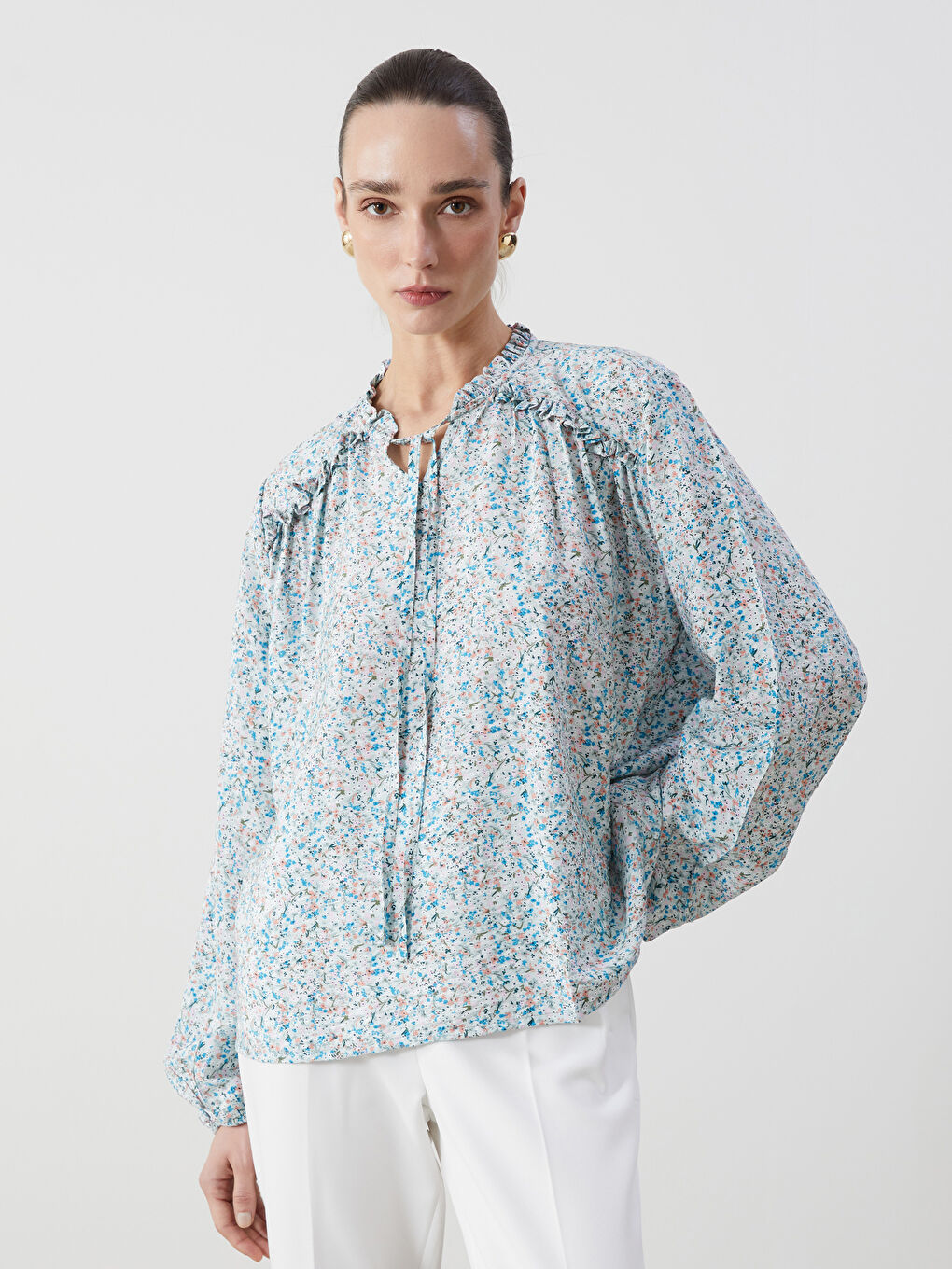 Tie Neck Floral Women's Blouse -S5BS66Z8-LRR