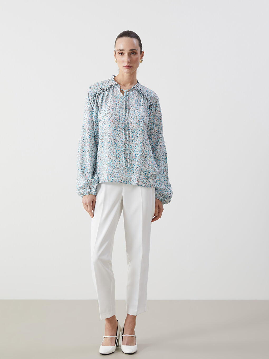 Tie Neck Floral Women's Blouse -S5BS66Z8-LRR