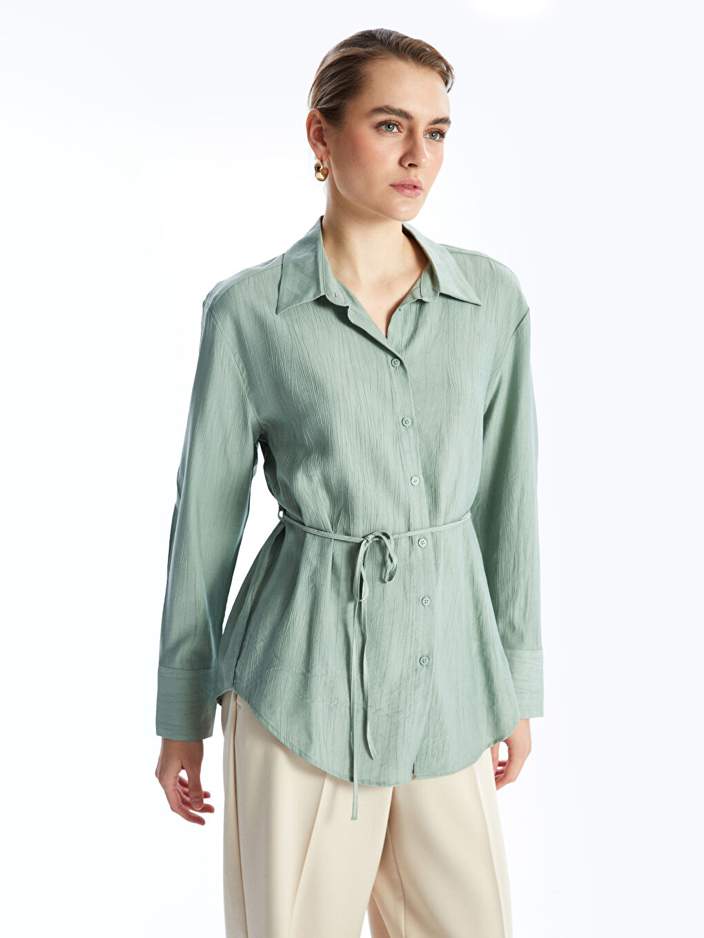 Loose Fit Textured Women's Shirt -S5BS69Z8-YSD