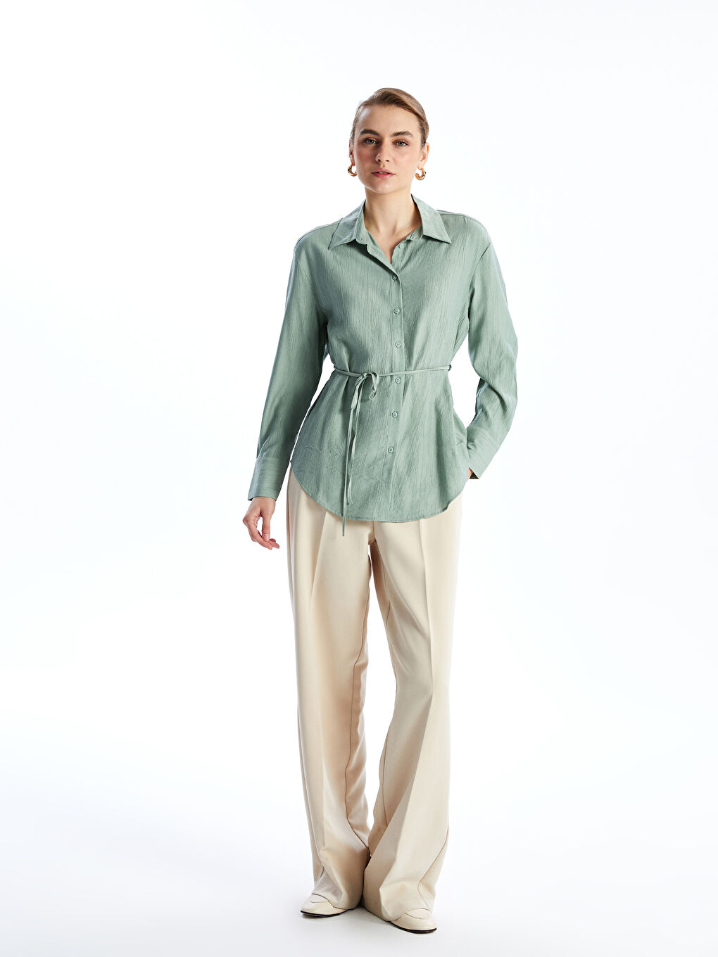 Loose Fit Textured Women's Shirt -S5BS69Z8-YSD