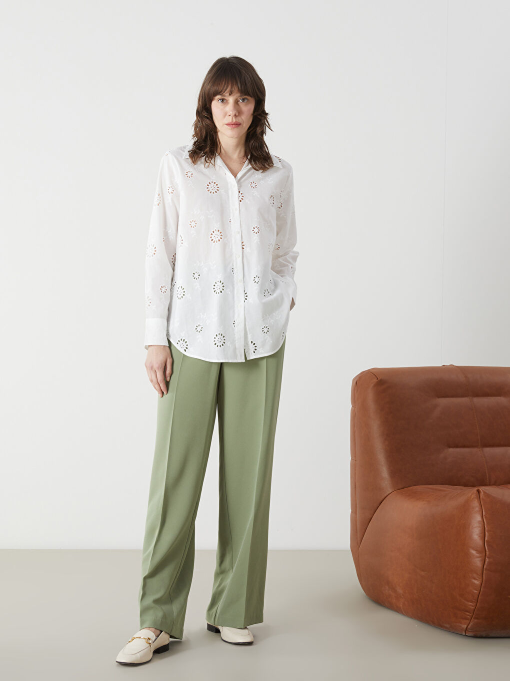 Loose Fit Hole-Knitted Women's Shirt -S5BS70Z8-EEW