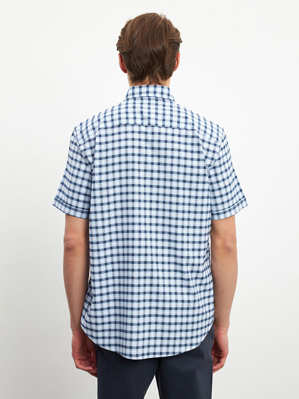 Regular Fit Short Sleeve Plaid Oxford Men's Shirt-2